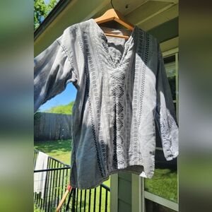 Gray Embroidered Women's Top